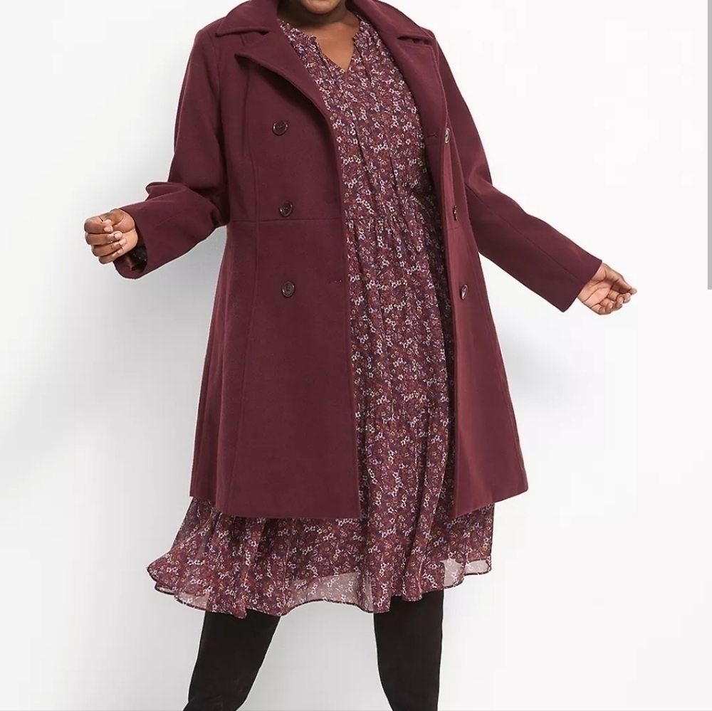 NEW! LANE BRYANT Vegan Wool Double Breasted Classic Coat Jacket 18.